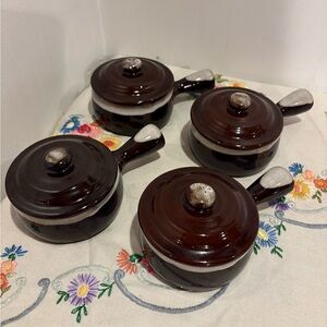 Set of 4 Vintage Brown French Onion Soup bowls. Rare and collectible. Japan. X4